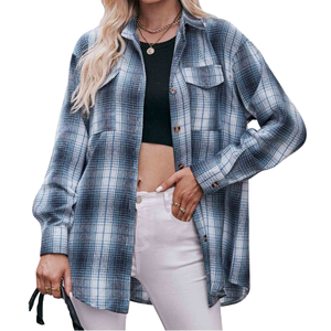 Chemise en flanelle à carreaux oversize pour femmes, manches longues, boutonnée, coupe ample, décontractée, avec poches, à porter toute l'année - Product Image 1
