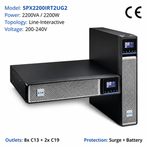 <span class=keywords><strong>Eaton</strong></span> <span class=keywords><strong>5PX</strong></span> 2200i G2 2,2 kVA 2,2 kW 2U Onduleur en rack à facteur de puissance unifié, sortie sinusoïdale interactive pour équipement informatique haute densité - Product Image 1