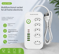 Stopkontak Ekstensi 5 Soket Brasil yang Tahan Lama dengan 4 Port USB dan 2 Port Tipe-C, Arus Terukur 10A untuk Manajemen Daya yang Efisien