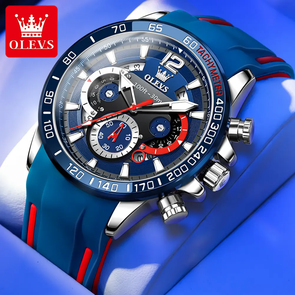 OLEVS-Relojes de pulsera deportivos para hombre, pulsera de movimiento Dual, resistente al agua, de cuarzo, 9936