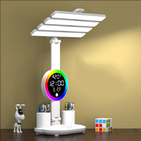 Lampe de bureau à LED de chevet pour chambre à coucher moderne, horloge pliable, affichage de la date, lampe d'ambiance, 2 porte-stylos, lampe de table rechargeable à piles