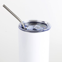 Gobelet isotherme blanc de 20 oz pour sublimation, livraison directe (RTS), avec paille métallique et base en caoutchouc