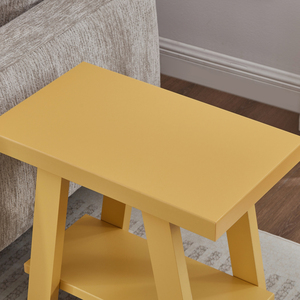 Athens Contemporary Wood <b>Shelf</b> Side Table In Yellow With Storage <b>Shelf</b> For Living Room - Product Image 3