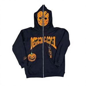 Custom Wholesale Full Zip <b>Hoodie</b> Unisex Black Fleece <b>Halloween</b> Masked Hooded Sweatshirt OEM ODM Manufacturer Made Twin City - Product Image 1
