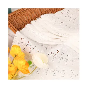 Various Designs 100% Cotton carving hole Voile White Bridal lace fabric 2024 Custom Embroider Mesh woven fabric for Clothing