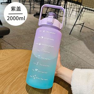 Bouteille d'eau portable en plastique dégradé 1L avec logo personnalisé, mignonne, avec paille, en PC givré, anti-fuite, bouchon push-pull pour étudiants - Product Image 5