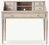 Bureau d'écriture vintage Gustavien en bois massif blanc, coiffeuse de style campagnard français avec tiroirs et armoire de rangement pour chambre à coucher