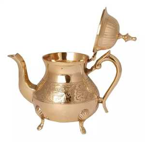กาน้ำชาทองเหลืองโบราณทำด้วยมือสไตล์ดั้งเดิมสีโรสโกลด์สำหรับเสิร์ฟชาและกาแฟที่หลากหลาย - Product Image 2
