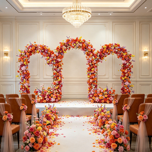 DKB Wedding Arch Backdrop Orange Luxury Silk Artificial <b>Flower</b> Customizable Size Eco-Friendly Wedding Decor Panel Arrangement - Product Image 1