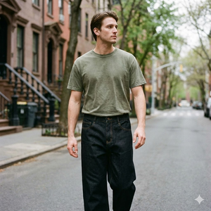 Pantalon en jean personnalisé avec logo, patchwork imprimé à la main, coupe ample, jambe large, style hip-hop streetwear pour hommes - Product Image 1