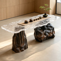 Table à thé de luxe en résine Designers Art Glacier, base en pierre naturelle de forme irrégulière, transparente, pour villas, maisons d'hôtes, salons de thé