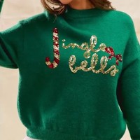 Personnalisé 2025 vacances paillettes lettrage moche noël pull femmes à manches longues hiver décontracté pull tricot pull haut