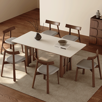 Table de salle à manger moderne en bois massif avec plateau en pierre frittée, ensemble de 6 places, mobilier de maison personnalisable