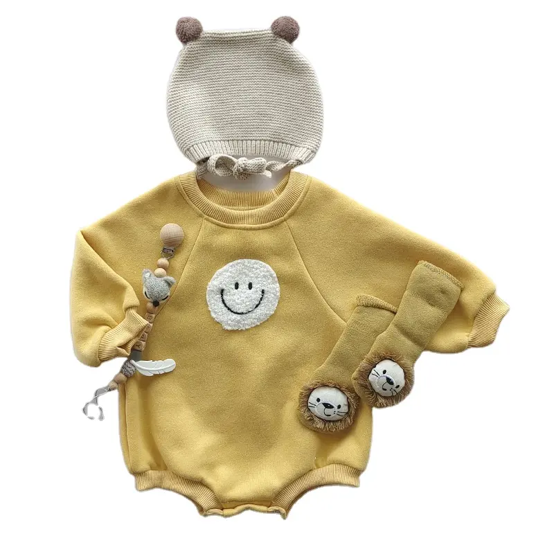 Chunky Autumn And Winter Baby Plush Onesies Infant Unisex Smile Long Sleeve Bubble Romper