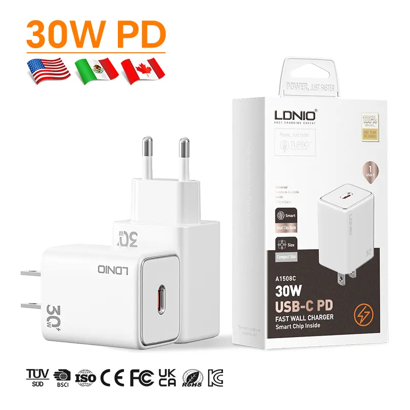 Nieuwe Ldnio A1508C Telefoon Oplader Type C 30W Pd Charger Travel Power Adapters Voor Iphone 1 Usb-poorten Laders