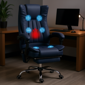 Chaise de bureau pivotante à dossier haut en tissu bleu avec réglage de la hauteur à 6 points pour utilisation sur ordinateur - Product Image 2