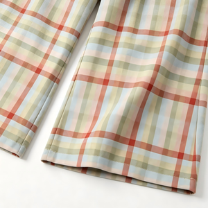 Pantalon décontracté pour filles, personnalisé, en bambou respirant, avec cordon de serrage à la taille, imprimé à carreaux roses, pantalon de détente - Product Image 3