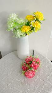 Venta al por mayor barato 5-cabeza artificial Clavel flor ramo de seda funeraria plantas decorativas - Product Image 6