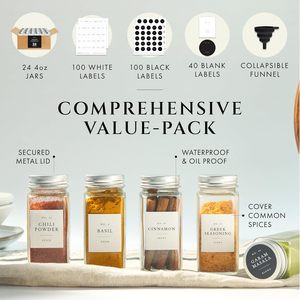 Ensemble de 24 pots à épices en céramique avec étiquettes et couvercles métalliques, 4 oz, petits récipients alimentaires hermétiques, portables pour la cuisine - Product Image 4