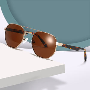 Gafas de Sol de metal de doble puente Logotipo personalizado Gafas de sol polarizadas de templo de acetato de marco redondo de moda de alta calidad - Product Image 1