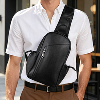 Sac bandoulière personnalisé en cuir véritable grainé noir pour homme – Sac de poitrine à une épaule en cuir de vachette pleine fleur