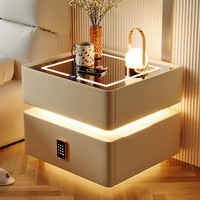 Table de chevet moderne et minimaliste blanche avec 2 tiroirs - Construction en bois massif - Bordure surpiquée - Meubles de chambre à coucher multiples