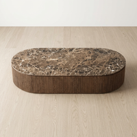 Table basse moderne de luxe Emperador pour salon, table basse rectangulaire en bois de chêne massif avec plateau en marbre
