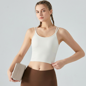 Débardeur de yoga pour femme à double bretelle fine et dos croisé, avec soutien-gorge de sport rembourré à col en U, faible maintien, sans manches, pour Pilates et entraînement - Product Image 3