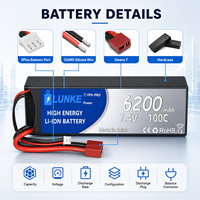 Baterai Lipo Hard Case 2S 7.4V 6200mAh 100C dengan Deans T Plug untuk Mobil RC 1/10 1/12 1/14, Truk, Monster, Tank 102050