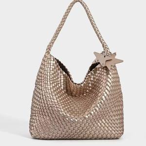 Sac fourre-tout pour femme Jianghu à fermeture ouverte avec bandoulière en cuir tressé, matériau PU, doublure en polyester, design élégant, toutes saisons - Product Image 4