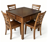 Table de Mahjong personnalisable en style bois avec coins carrés, table de jeu multifonction 4-en-1 avec chaises (durable)