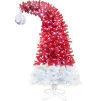 Albero di Natale Artificiale da 180 cm con Luci LED, Albero Natalizio Artificiale a Forma di Cappello di Babbo Natale con 1050 Punte, Albero di Natale Curvo