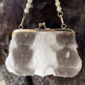 Elegante <span class=keywords><strong>Borsa</strong></span> Clutch in Vera Pelliccia di Volpe <span class=keywords><strong>con</strong></span> Manico in Perle, Lussuosa Pochette da Sera - Product Image 5