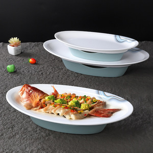 Plato ovalado de imitación de porcelana china estilo hotel, para pescado, con función de calentamiento y conservación del calor, para uso en restaurantes. - Product Image 1