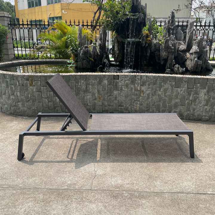 View of Minimalist Courtyard Furniture Aluminum Frame Sun Lounger Waterproof ...