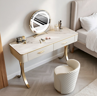Coiffeuse compacte tout-en-un moderne et tendance 2026, style nordique minimaliste, en MDF, avec miroir éclairé, pour chambre à coucher, maquillage et rangement