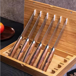 Ensemble de couteaux à steak en acier Damas japonais Aus-10 avec manche en bois d'olivier promotionnel, couteau à steak Damast avec boîte en bois pour cadeaux - Product Image 5