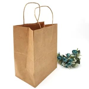 슈퍼마켓 쇼핑 크래프트 종이 가방 분해 가능한 크래프트 종이 토트 핸들 가방을 꺼내