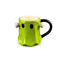 Mug en porcelaine blanche avec motif de fantôme vert de dessin animé d'Halloween, design créatif peint à la main, écologique, avec poignée, fabriqué en Chine