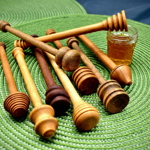 Eco Friendly Polished Reusable Wooden Honey Dipper Stirrer Stick Natural Beech Wood Honey <b>Spoon</b> Drizzle Tool for Kitchen and Tea - Product Image 1
