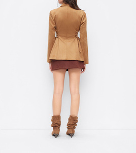 <span class=keywords><strong>Blazer</strong></span> de Ante Sintético Estilo Vintage para <span class=keywords><strong>Mujer</strong></span>, Color <span class=keywords><strong>Camel</strong></span>, con Lazo Lateral en la Cintura, Chaqueta de Traje Ajustada, Estilo Y2K, Ropa Casual Urbana - Product Image 4
