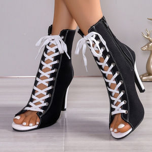 Zapatos de tacón fino con boca de pez y cordones delanteros transpirables para <span class=keywords><strong>mujer</strong></span> - Product Image 4