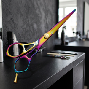 Ciseaux à cheveux en acier inoxydable 440-C à lame tranchante, couleur arc-en-ciel, rasoir droit, cisailles de coupe, outils de coiffure pour salon de barbier - Product Image 1