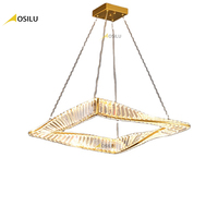 Lustre suspendu carré doré en cristal, design moderne, luxueux, luminaire décoratif d'intérieur, idéal pour un salon
