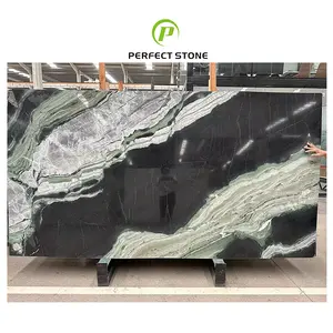 Natural Ice Jade Panda White Substitute Stone Cloud Emerald Green And Black Marble Slabs Tiles
