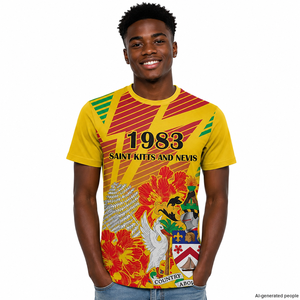 Maglietta personalizzata di Saint Kitts e Nevis con pellicano per il 43° anniversario dell'indipendenza, maglietta sportiva personalizzata a maniche corte - Product Image 3