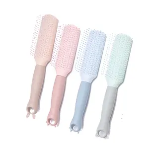 Colored rubber handle waterproof hair brush rectangular nine row styling nylon hair brush
