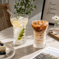 Vente en gros de gobelets en verre borosilicate haute résistance à paroi côtelée de 17 oz, transparents, pour café glacé, jus, soda, boissons froides, café, restaurant