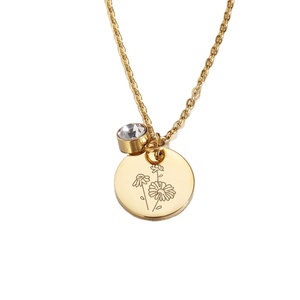 Collar de Cadena Clásico ZYNJ6653 con Disco de Piedra Natural, Flores Grabadas y Cristal de Piedra de Nacimiento, Regalo de Cumpleaños - Product Image 3