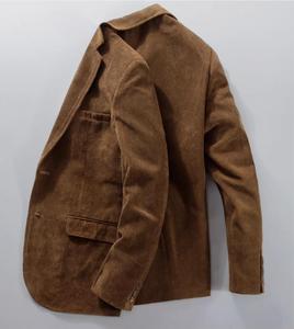 ออกแบบเสื้อแจ็คเก็ตเบลเซอร์คอปกผ้าลูกฟูกสีน้ำตาลของคุณเอง ชุดลำลองสีพื้นสำหรับผู้ชาย - Product Image 1